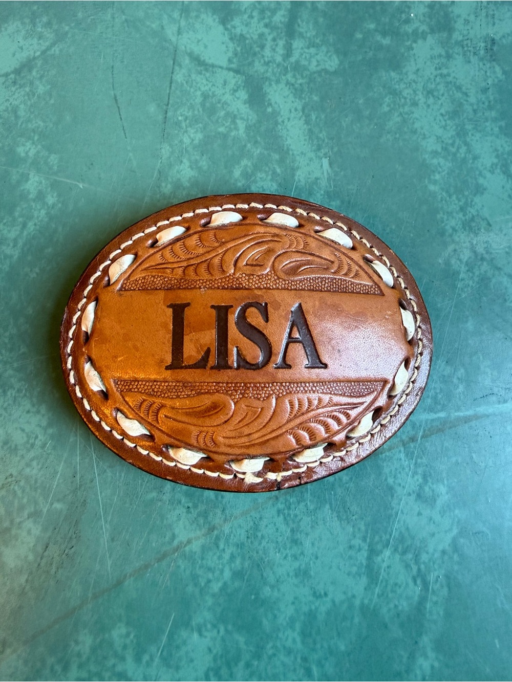 VTG Personalized Lisa Leather Name Belt Buckle - Tan Brown